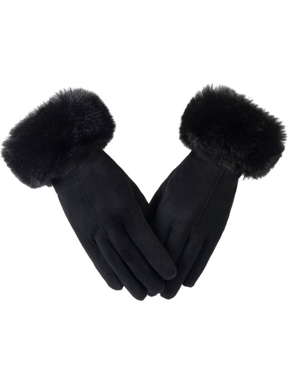 Women's Black Winter Fleece Lined Faux Suede Stretch 8.8in Touchscreen Gloves